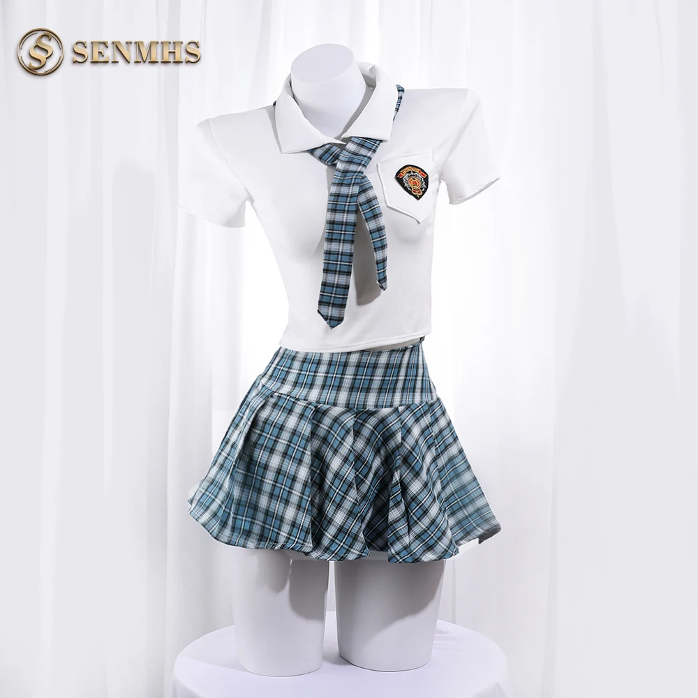 

SENMHS Sexy Underwear College Style JK Uniform Temptation Campus Little Laurie Plaid Skirt Tie Student Uniform Cheerleading Set