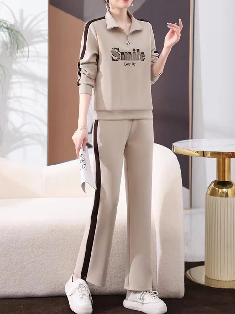 

Oversized Sweatsuit M-5XL Women Print Smile Shirts + Pencil Pants Two Piece Set Long Sleeve Tracksuit Designer Female Clothing