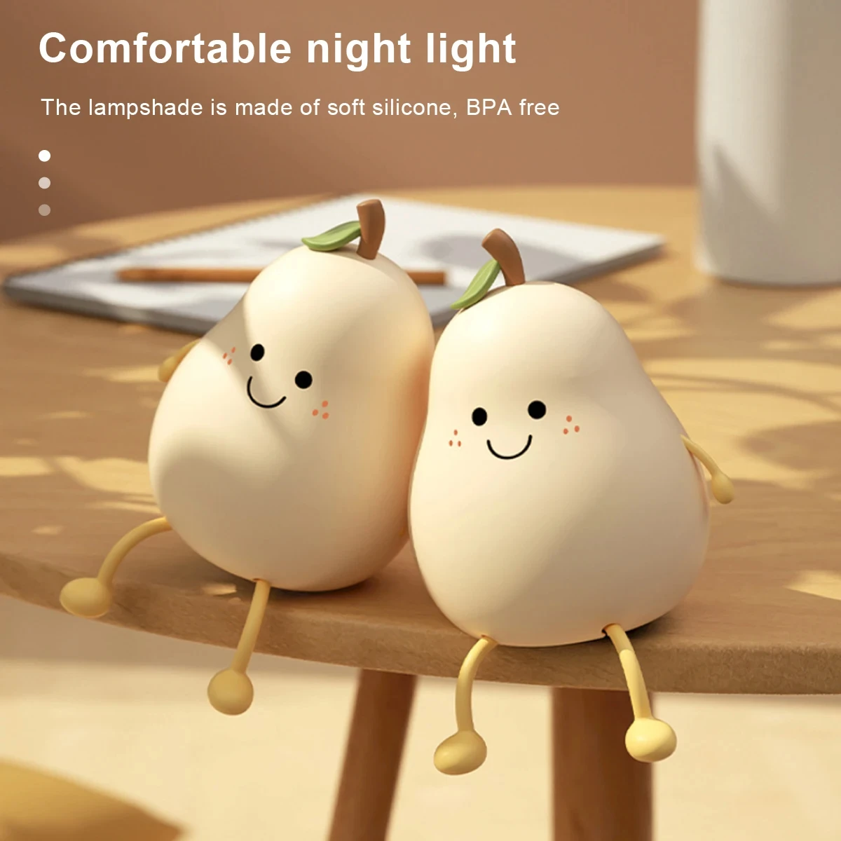 Cute Fruit LED Night Light USB Rechargeable Silicone Bedroom Bedside Room Lamp Touch Sensor Control Room Decor Kids Children 3