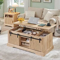 A 46 "recessed lift top coffee table with sliding doors, with adjustable storage racks and hidden compartments 1
