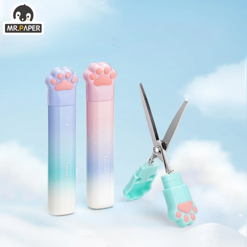 Stationery scissors portable scissors cutter Mr. Paper 3 Style Cat Paw Gradient Mini Scissors Candy Color Portable Paper Cuttings Scissors Cute Stationery