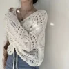 Special Large Size 300 Pou Women's Knitted Hollow out V-Ne T Top with Dstring Spring Faionable Ele