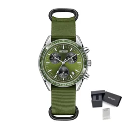 MEGIR Chronograph Men's Sport Quartz Watch - Waterproof Canvas Strap with Calendar Function (Green)