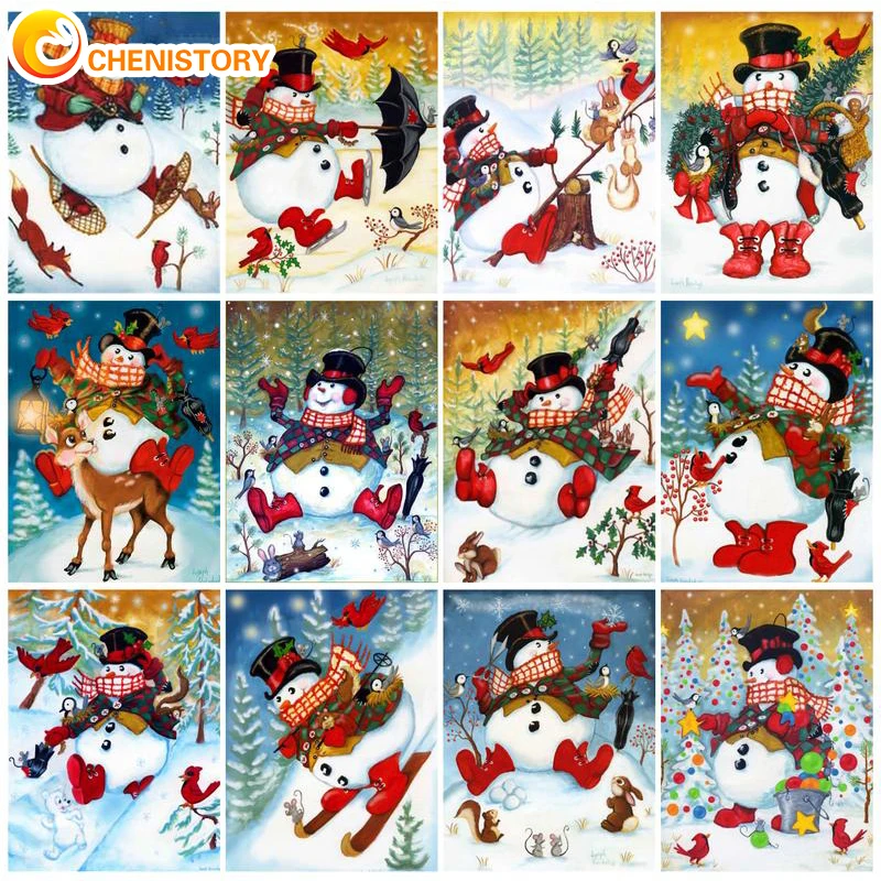 

CHENISTORY Christmas DIY Painting By Numbers Landscape HandPainted Art Gift Scenery Bird On Canvas Drawing Home Decor 60x75cm