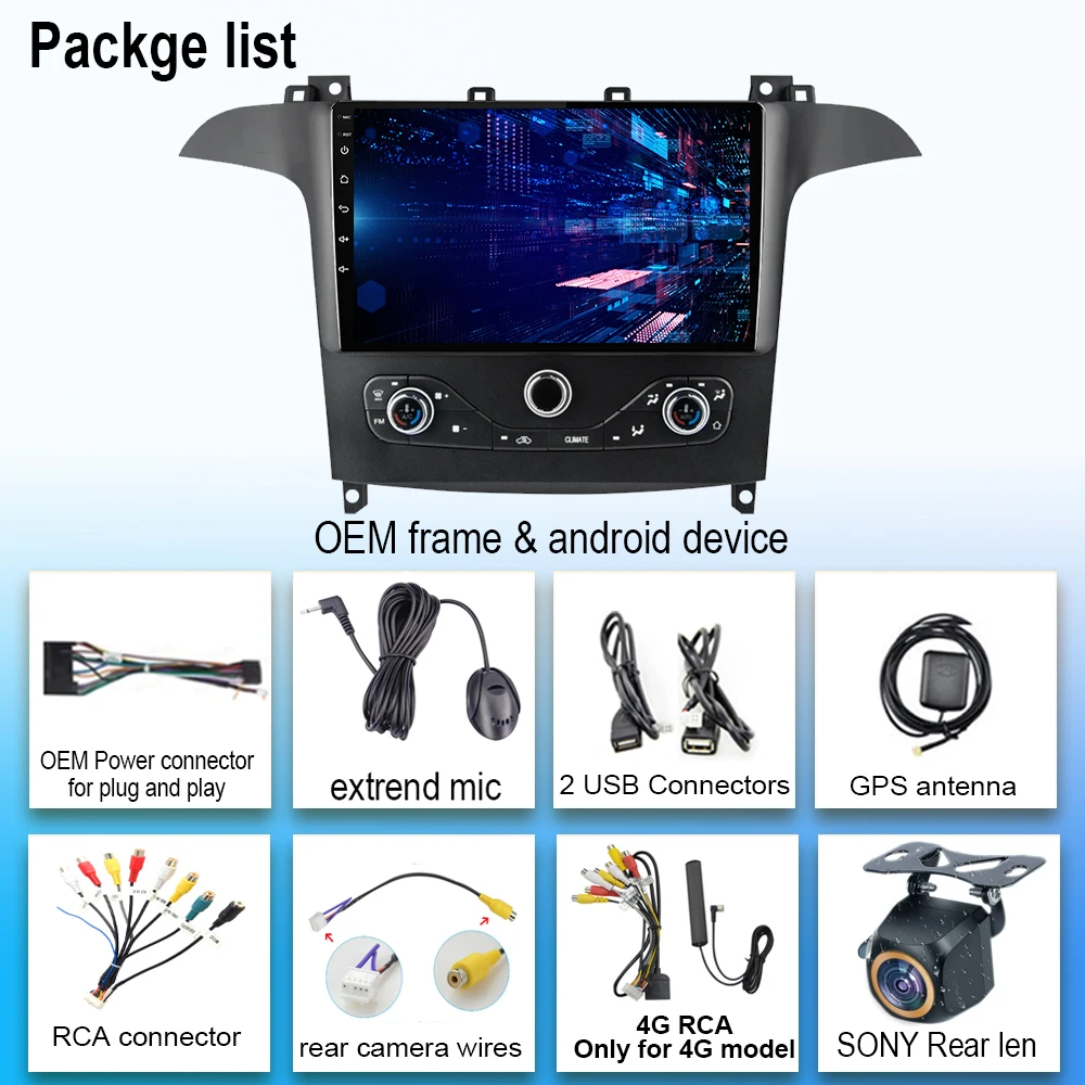 포드 S 맥스 S-MAX 2006-2015 용 안드로이드 13, 포드 갤럭시 2014 차량용 5G 와이파이 라디오 스테레오 멀티미디어 플레이어, GPS 네비게이션 HDR QLED