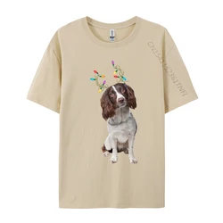 Festive Reindeer Christmas English Springer Spaniel Cotton T - Shirt - Retro High Street Design - XXXL (Beige)