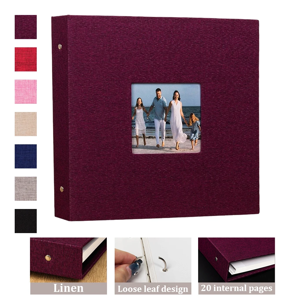 Elegant Self-Adhesive Photo Album with Window Cover - White Fabric Pages, 40-Page Capacity - Ideal for Weddings, Travel, and Baby Memories