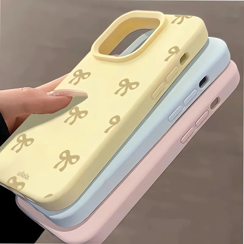 Elegant Yellow Bow Pattern Print Silicone Phone Case - Soft Protective Cover