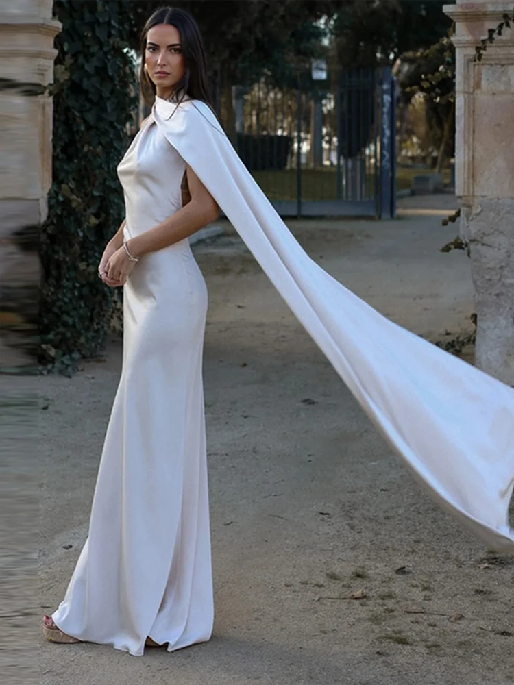 Elegant Satin Halter Party Dress Women Casual Slim Backless Sleeveless High Waist Female Robes 2024 Autumn Lady Evening Dresses 3