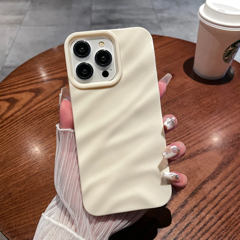 thumbnail image 1 of Funda de teléfono con pliegues 3D a la moda para iPhone 16, 15, 14, 13, 12, 11 Pro Max, 14, 15 Plus, X, XR, XS Max, carcasa a prueba de golpes de color caramelo, 1 of 5