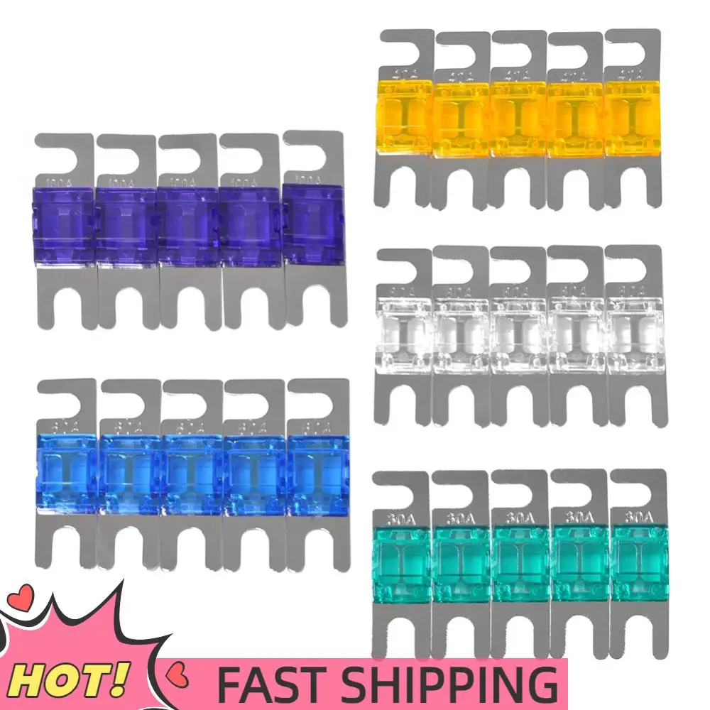 5pcs Auto Stud Fuses Nickel Plated 30/40/60/80/100A AFS Mini ANL Fuses Auto Replacement Multicolors for Car Stereo Audio