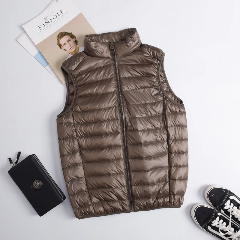 Men 90% White Duck Down Vest Ultra Light Duck Down Vest Jacket Autumn Winter High collar Sleeveless Coat