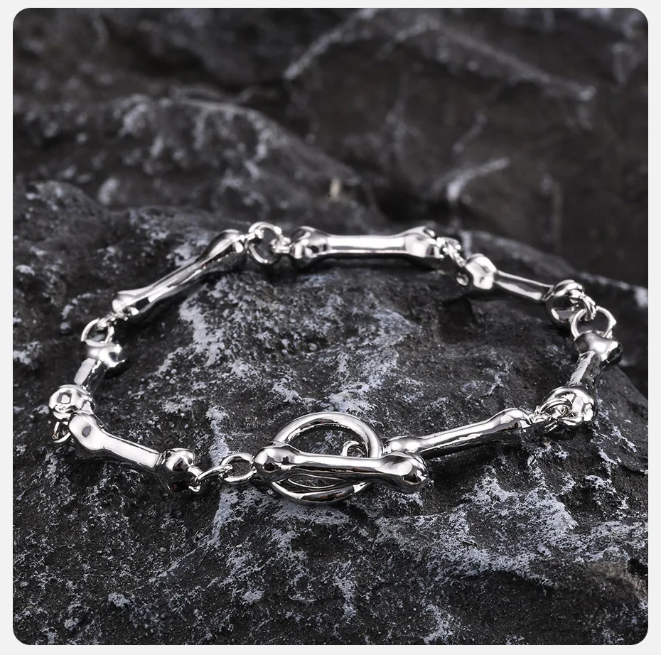 Vnox Gothic coole Schädel Knochen Glieder Kette Armbänder, Metall Skelett Knebel verschluss Armband, Halloween Schmuck – Detail 6