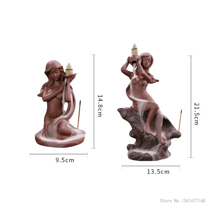 Purple Sand Conch Mermaid Statues Backflow Incense Burner, Home Interior Living Room Study Office Decoration, Creative Gift, 1Pc