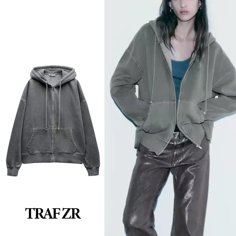 

TRAF ZR New Hoodies and Sweatshirts women Y2k zip up Hoodie Streetwear vintage Long Sleeve top 2023 Autumn oversize Hoody