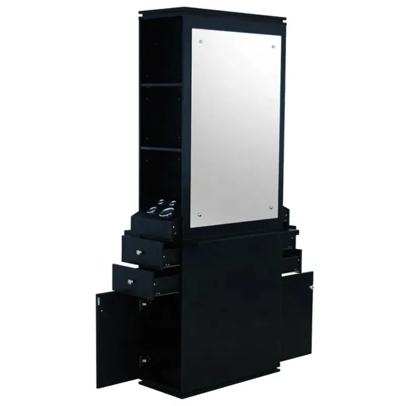 

Barbershop hair salon station for salons;Locking wall mount styling station dressing;Free standing LED salon mirror