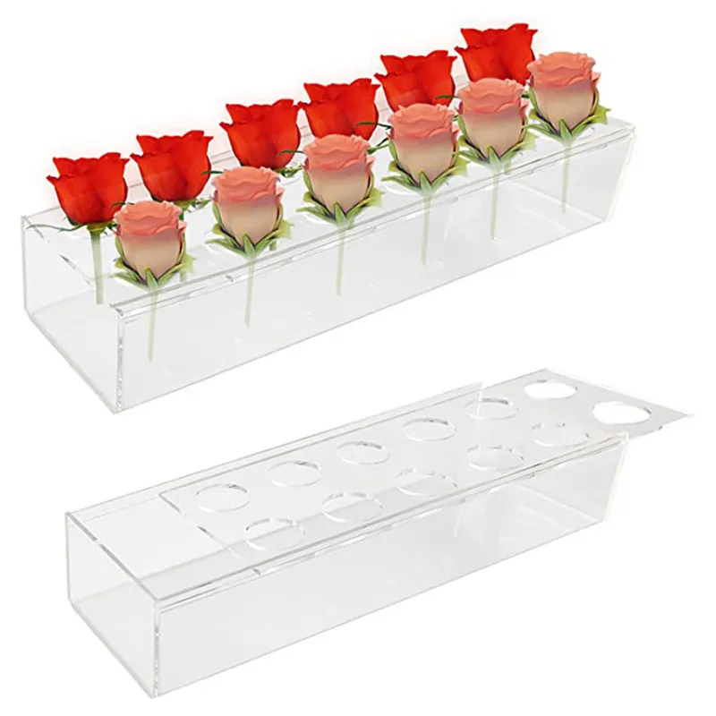 

Transparent Rectangular Acrylic Flower Vase Centerpiece Clear Modern Decorative Vases Wedding Home Room Tabletop Decoration