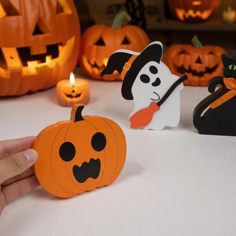3/1pcs Halloween Ghost Pumpkin Wooden Ornaments Table Sign Halloween Party Favors Gift Festive Party Home Decoration Supplies