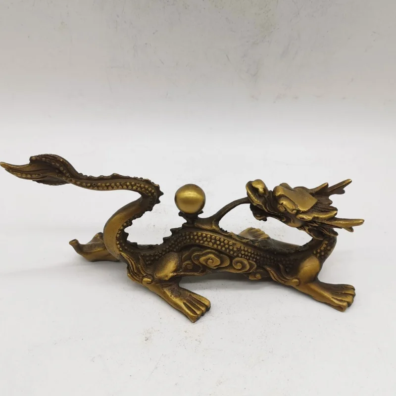 

China old Pure copper Hand carving dragon Statue antique pen rack dragon Statue