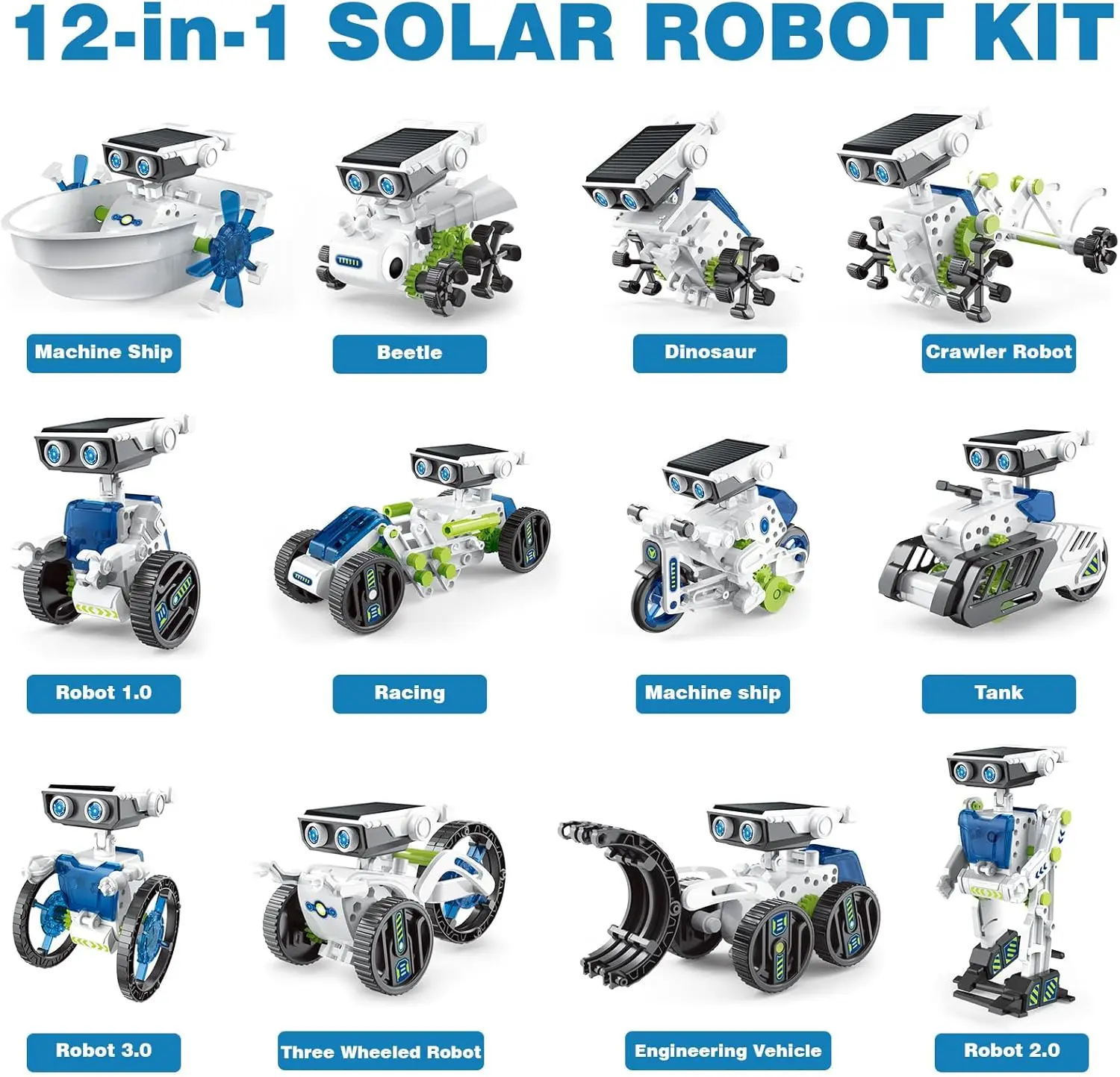 Solar Robot Kit 12 In 1 Solar Powered Robot Self-Assembly Science And Education Manual DIY Assembly Building Blocks Children's Puzzle Toys