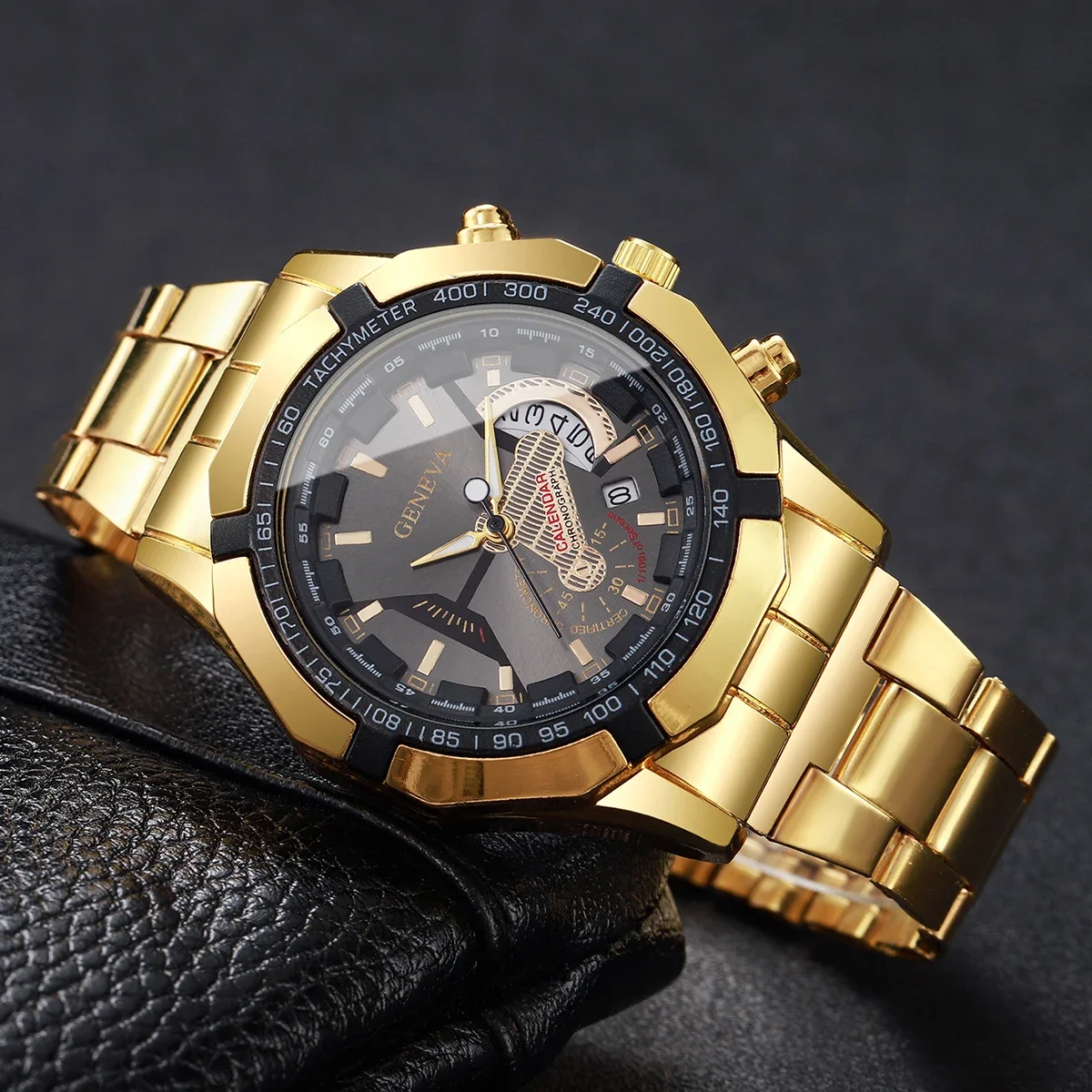 Imitation automatic mechanical men's non mechanical watch hollow calendar waterproof stainless steel strap simple
