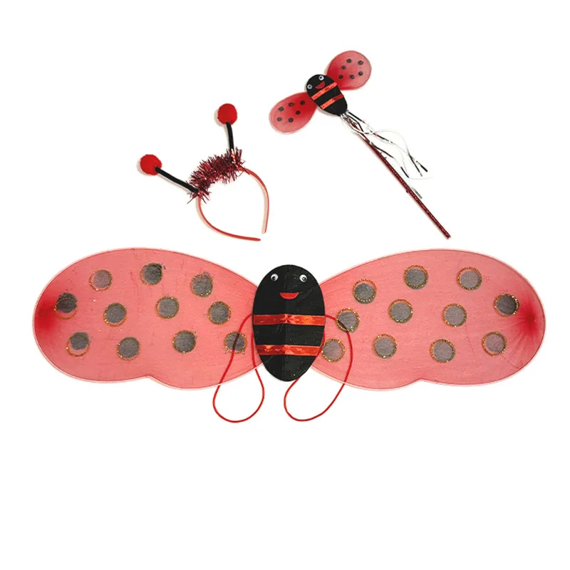 3/4Pc Little Bee Children's Performance Costume Yellow Red Little Bee Dance Skirt Set Birthday Party Bee Elf Headwear Wings Wand