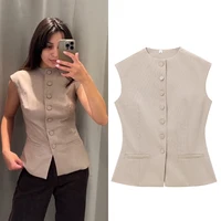 HXAO Women's Sleeveless Vest Top Plaid Woman Top Fashion 2024 Ladies Waistcoat Tanks Camis Outerwears Sleeveless Jacket Coat