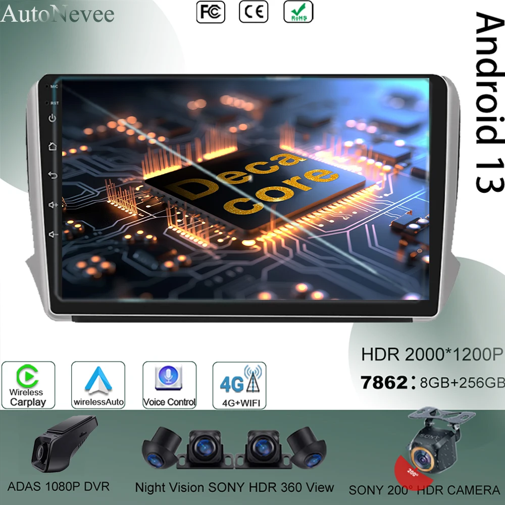Android 13 Per Peugeot 208 2008 2014-2018 Gps Auto Radio Navigazione Dvd Radio Stereo Multimedia Carplay 5G Wifi Bt No 2Din