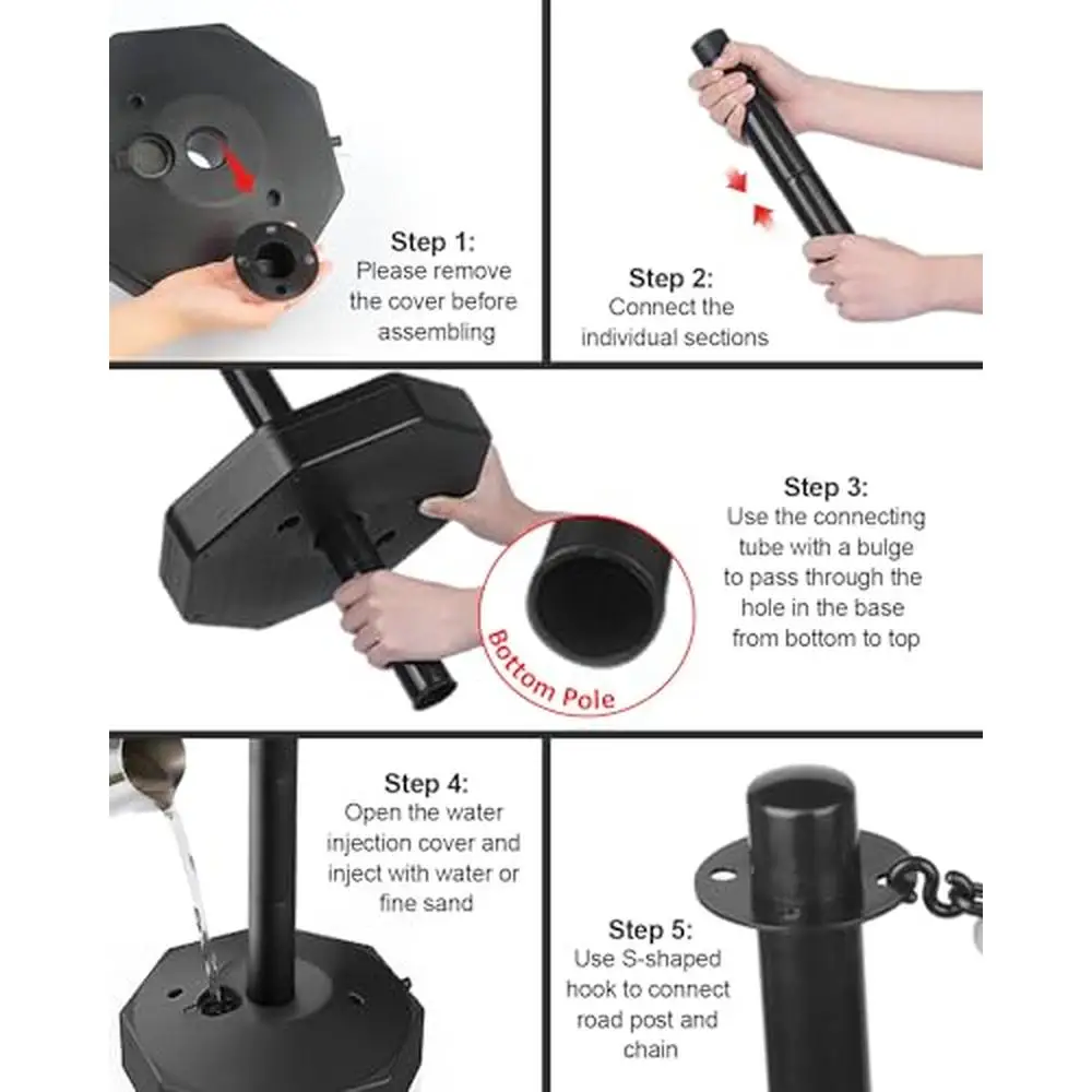 Traffic Safety Delineator Post Cones 4 Pack with Fillable Base & 8FT Plastic Chain Removable Portable Barrier Parking Lot Events