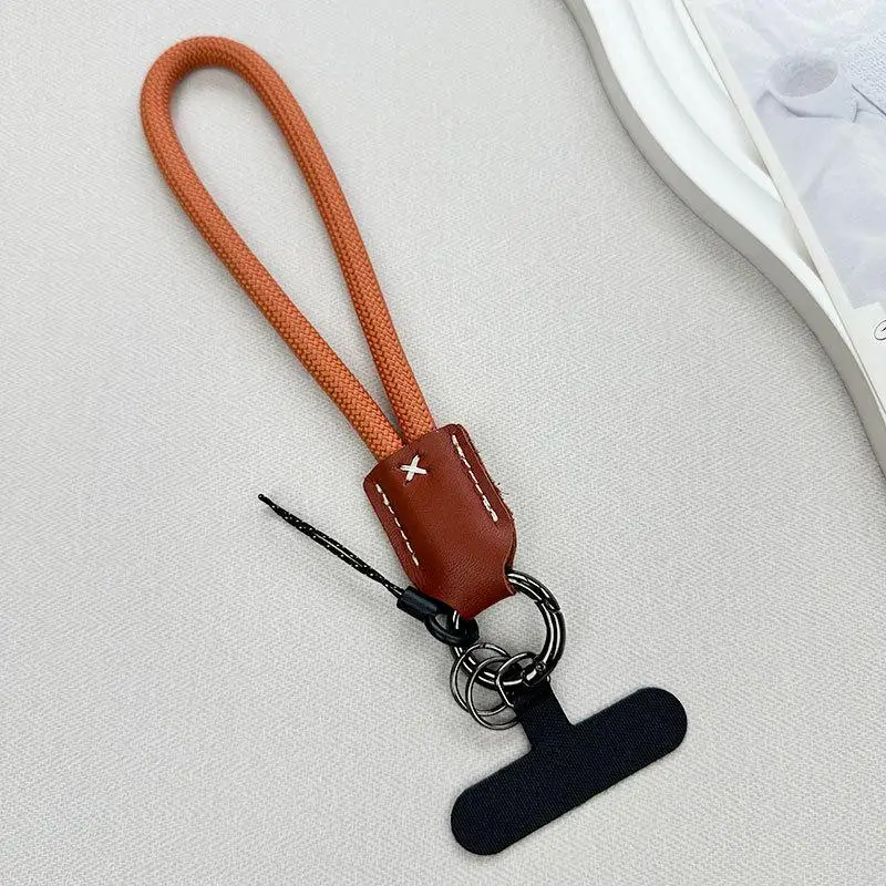 Stylish Braided Phone Lanyard with Leather Accents - Durable Outdoor Wrist Strap