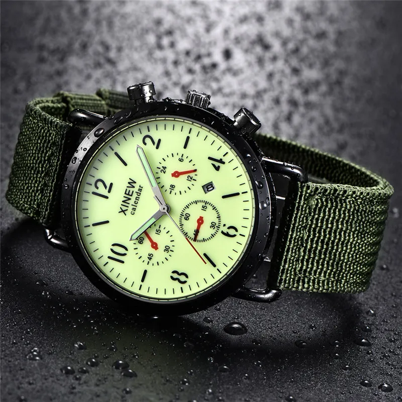 Students XINEW Brand Watches Men Boys Fashion Nylon Band Sports Army Date Quartz Watch Black Erkek Barato Saat Montre Homme 2024