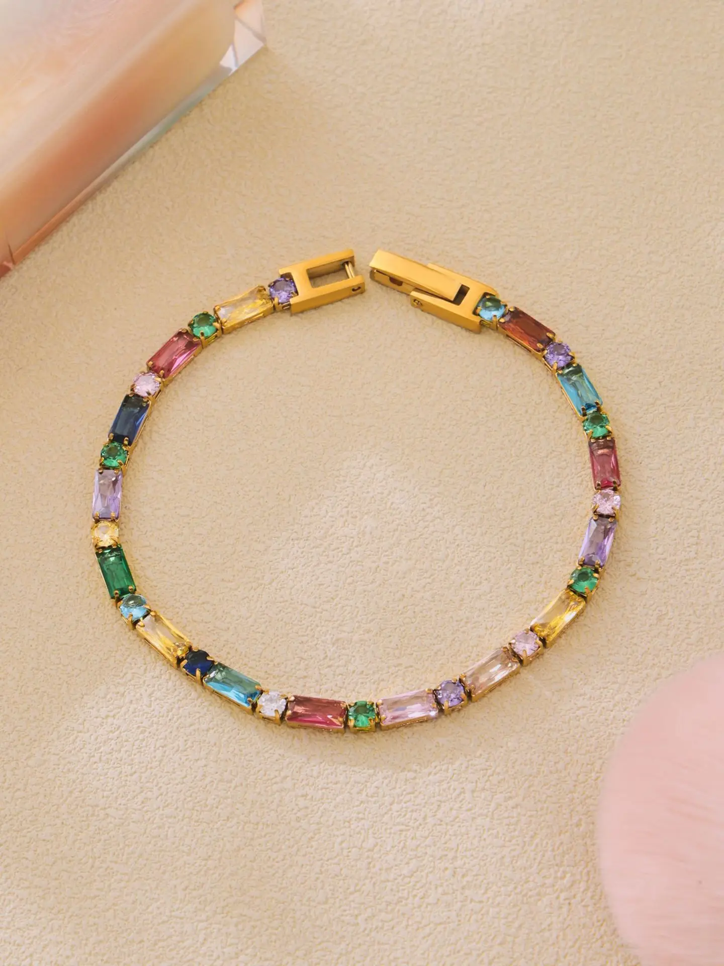 Liora Luxus Kubikzircon Dünne Kettenarmbänder Für Frauen Edelstahl Krappenfassungen Hypoallergen Damen Armband Schmuck – Detail 8