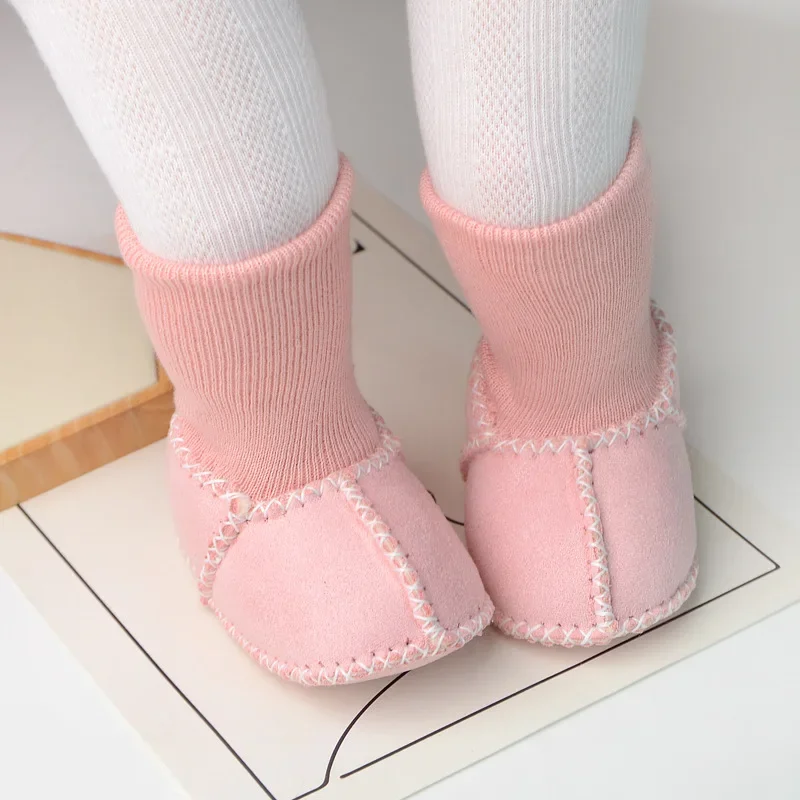 Baby Suede Leather Thick Shoes Infants Winter Plush Warm Booties Fur Girls Booties Unisex Sheepskin Kids Boy Floor First Walkers 3