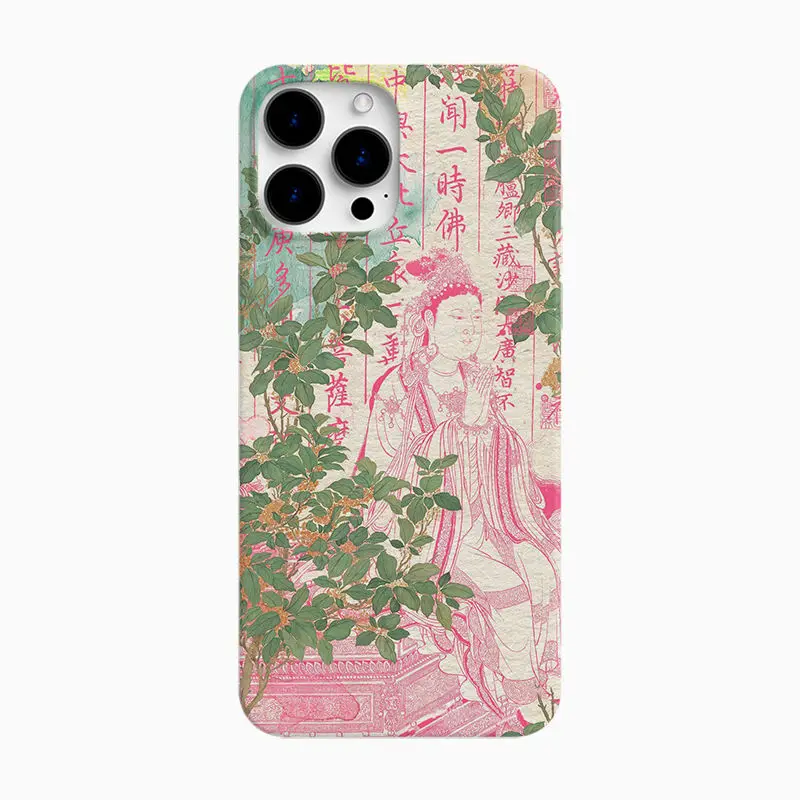 รูปสินค้า เคสโทรศัพท์ลายพระมัญชุศรี สีชมพู พร้อมพระคัมภีร์พุทธศาสนา