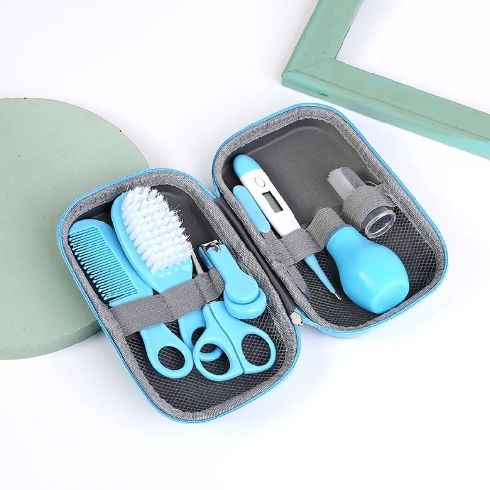 8 pezzi borsa EVA kit per la cura della salute del bambino spazzola a setole morbide materiale sicurezza cura dei bambini set di pulizia termometro tagliaunghie pettine - immagine 2