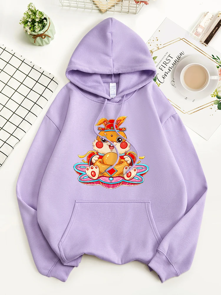 

The God Of Wealth Rabbit Sends Blessings With Gold Ingots Cotton Hoodie Fashion Sweatshirt Full Sleeves Top Street Soft Pullover