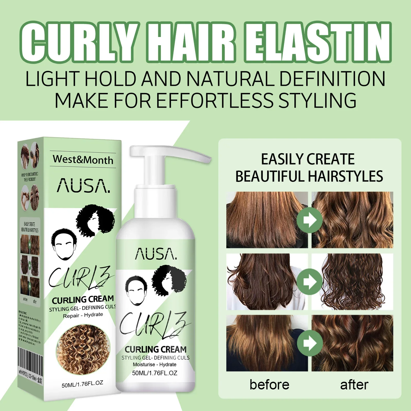 50ml Hair Volumizing Cream Hair Conditioner Volume Lift Styling Cream Curly Elastin Curl Defining Nourishing