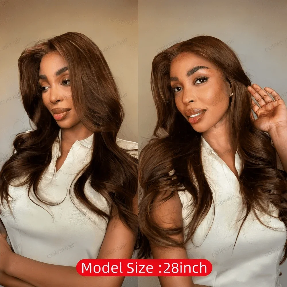 13x4 Transparent Lace Human Hair 32Inch Baby Hair Brown Colored Wig 250% Density Brazilian Hair for Women