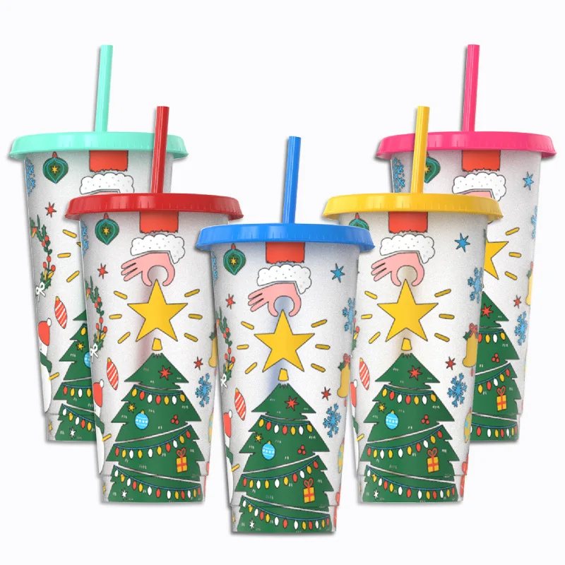 

High Color Value Cold Drink Discoloration Plastic Cup New 710ML Large Capacity Cold Discoloration Straw Cup