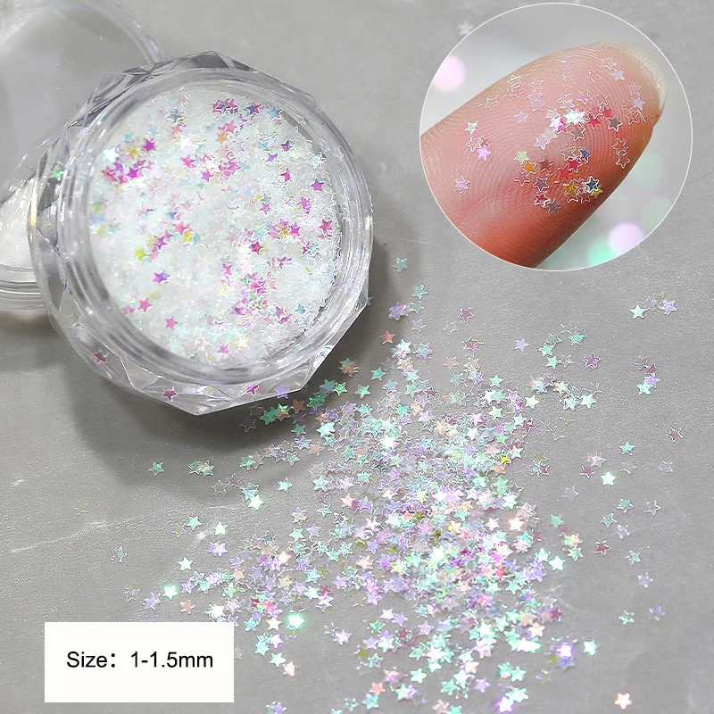 1Jar 1mm 미니 스파클링 스타 네일 글리터 스파클링 네일 장식 네일 살롱 디자인 귀여운 액세서리 DIY 네일 아트 디자인