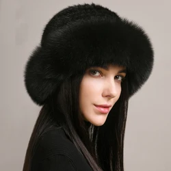 Luxurious Handmade Knitted Mink and Fox Fur Winter Beanie Hat (Black)