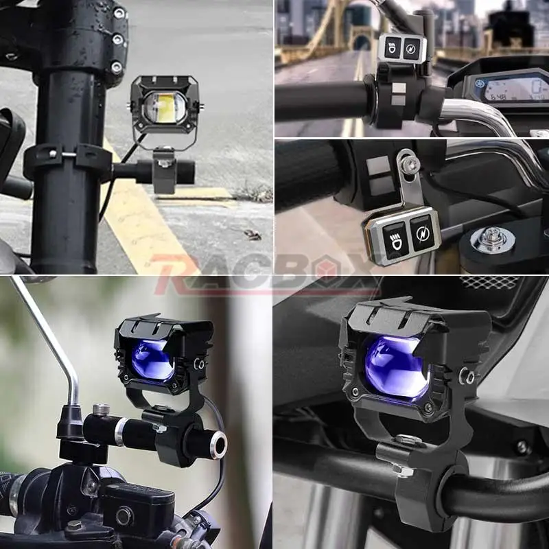 90W/100W Motorcycle LED Spotlight Blue Devil Eyes High Power Headlight Lens Whit