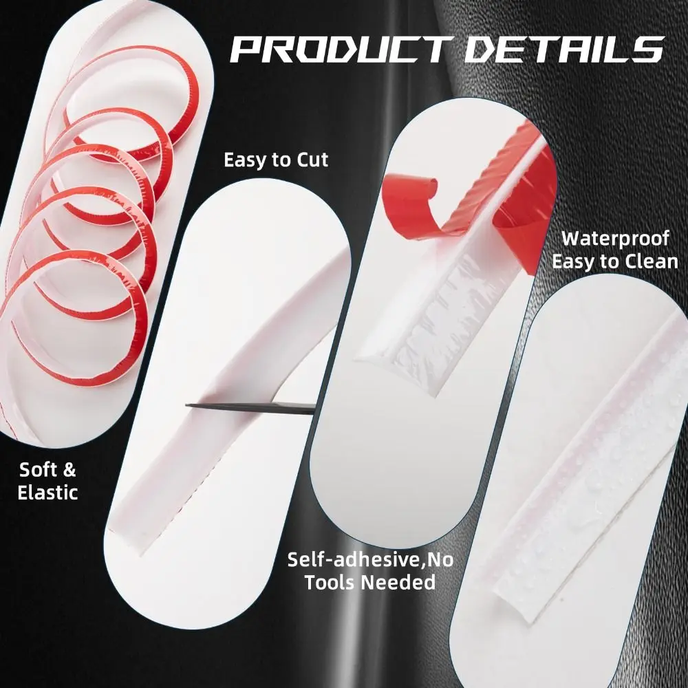 Silicone Quarter Round Molding Trim Peel and Stick 1/2/3m Caulk Strip Flexible Water Dam Barrier Bathroom/Kitchen Countertop