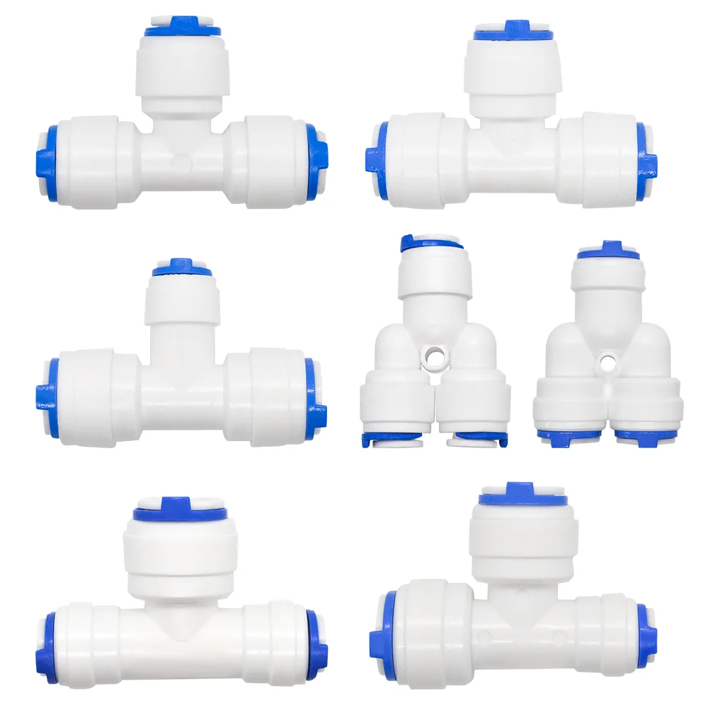 Pipe Fitting YQBS 1/4" 3/8" T Y Three OD Quick Connect Push In to Connect Water Tube Fitting for RO Reverse Osmosis Filter