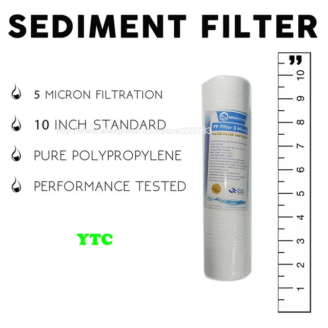 2 Pcs 10 INCH5 MICRON PPF/SEDIMENT WATER FILTER CARTRIDGE  Water Purifier  Front Filter Cartridge Aquarium FOR REVERSE OSMOSIS 2