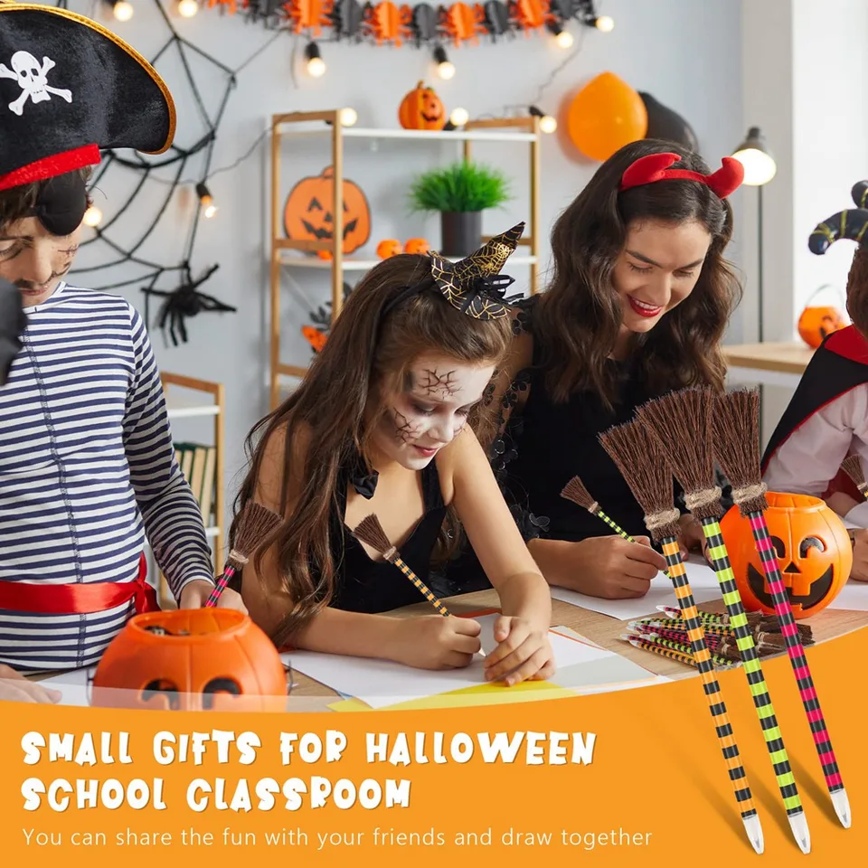 Halloween Hexen besen Bleistift bunte Hexen besen Stifte Zauberer Bleistift  Besen Schreibstifte (12 Stück) - AliExpress, image size:960x960