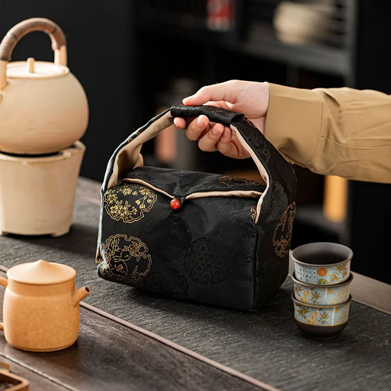 Portable Pouch for Teapot & Two Cups, Outdoor Tea Ceremonies, Stylish Design for Travel or Home Use,  for Tea Enthusiasts