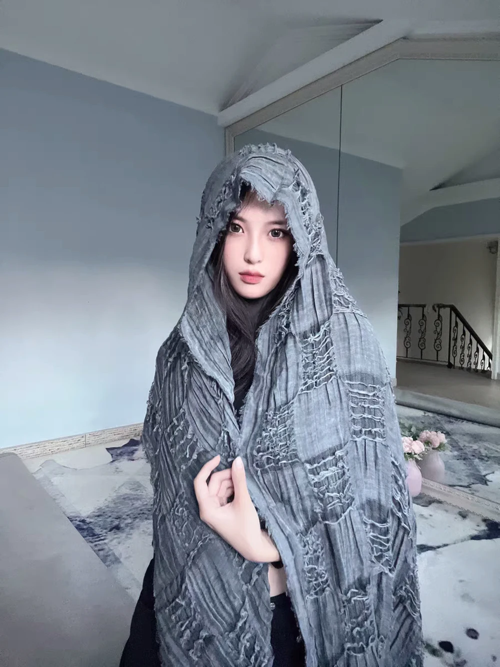 Sciarpa con nappa vintage Rovine Stile Futuristico Ragazza piccante anni 2000 Unisex Uomo Donna Autunno Inverno Stili Sciarpa di tendenza in tinta unita 2