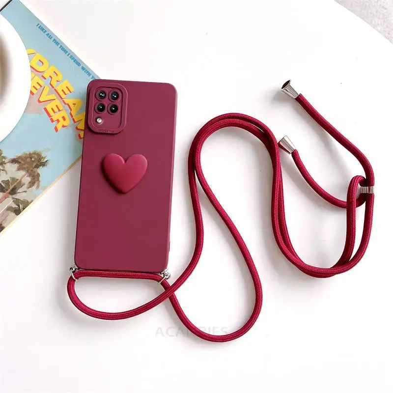Love Heart Crossbody Lanyard Silicone Phone Case with Cord