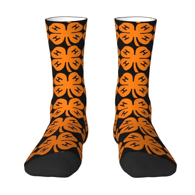 

Orange 4H Four Leaf Clover Dress Socks for Men Women Warm Fashion Crew Socks